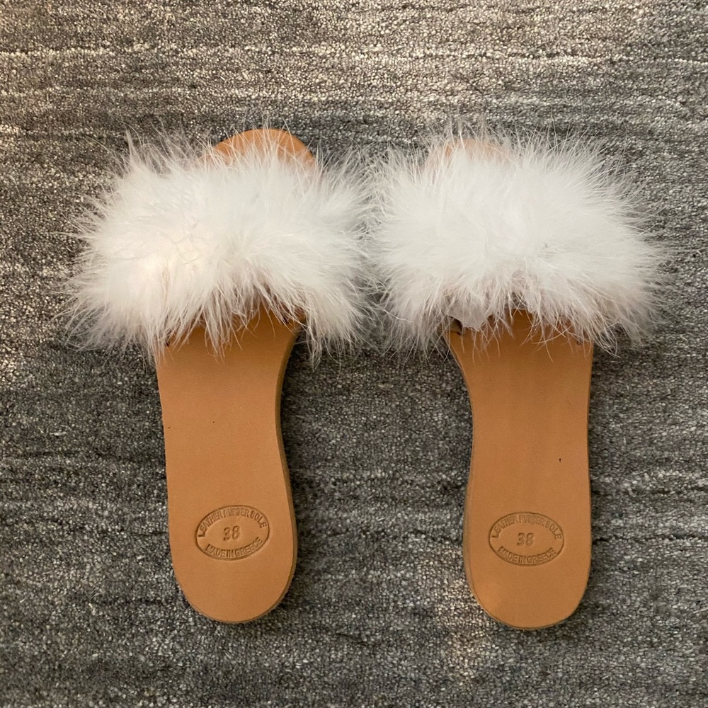 White Feather Sandal Slides from Greece, Size 8
